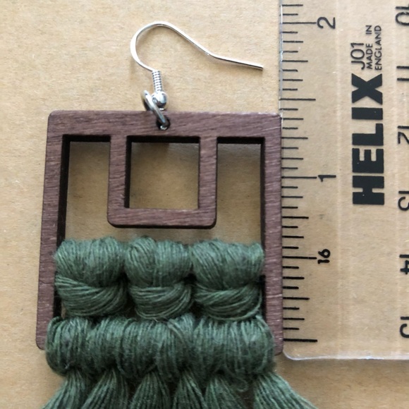 Green Tassel Earring | Dark Wood Cotton & Silver - Picture 7 of 8
